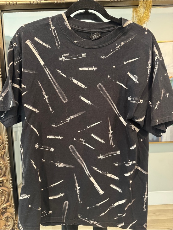 10X Deep Other - 10.Deep Black Short-Sleeve Tee with White Knife & Bat Pattern
